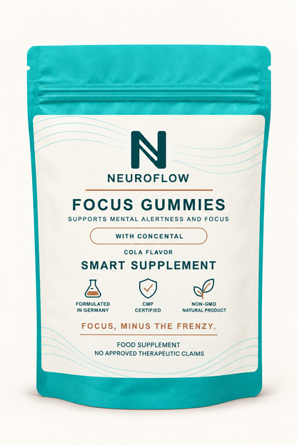Neuroflow Focus Gummies cola flavor pouch, front label